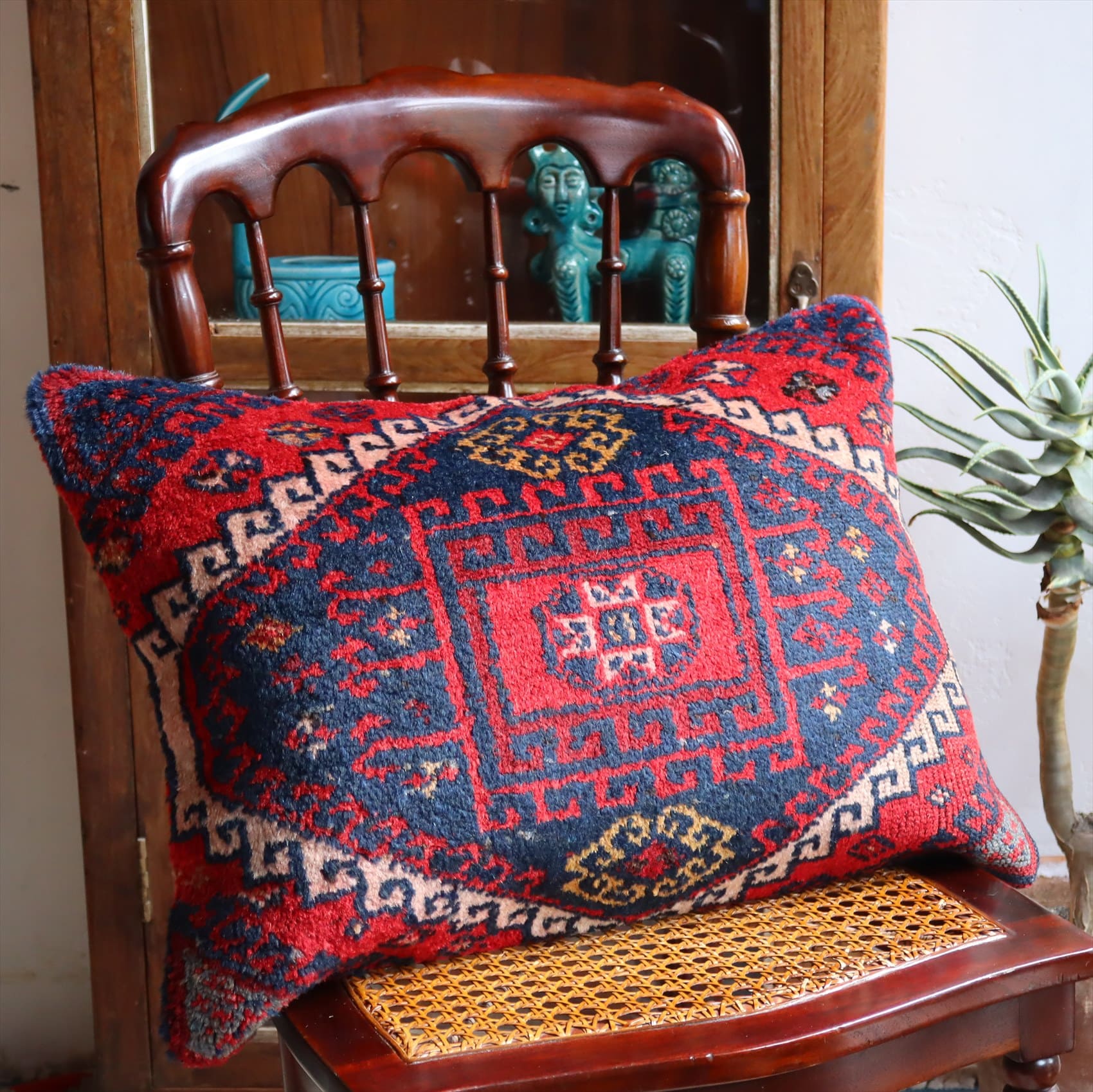 クッションカバー ヴィンテージ パイル織り 絨毯 ビッグピロー 横長 長方形 58×41cm マラテヤ レッド ブルー