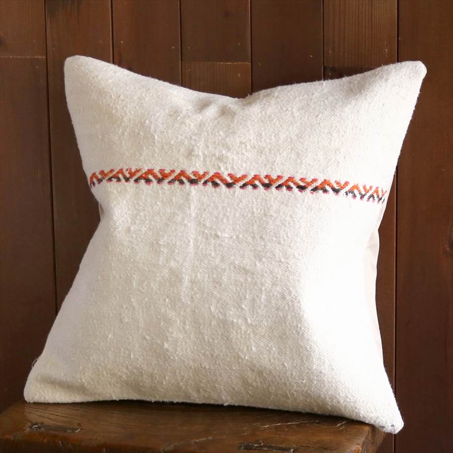 オールドキリムクッションカバー45cm角サイズ/Turkish Kilim Cushion ジジムと無地のシンプルキリム