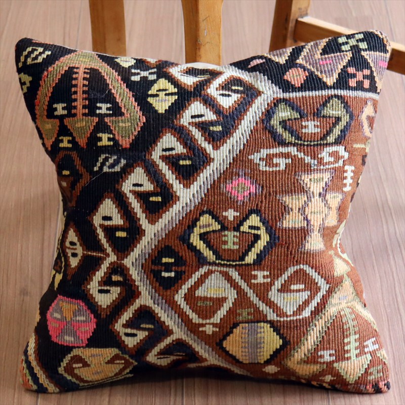 オールドキリム クッションカバー40×40cm カルス・細かな幾何学モチーフ Old Kilim Cushion