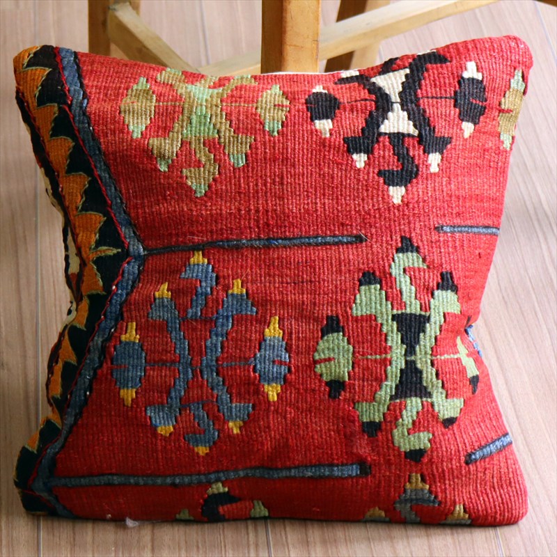 オールドキリム クッションカバー35×35cm オオカミの足跡 Old Kilim Cushion