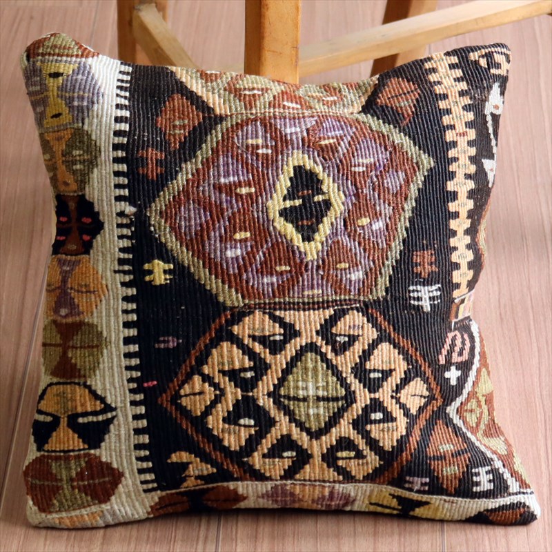 オールドキリム クッションカバー35×35cm カルス・細かな幾何学モチーフ Old Kilim Cushion