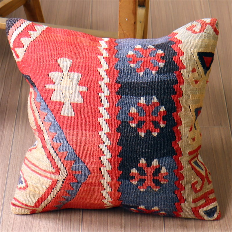 オールドキリム クッションカバー40×40cm シワス・オオカミの足跡のモチーフ Old Kilim Cushion