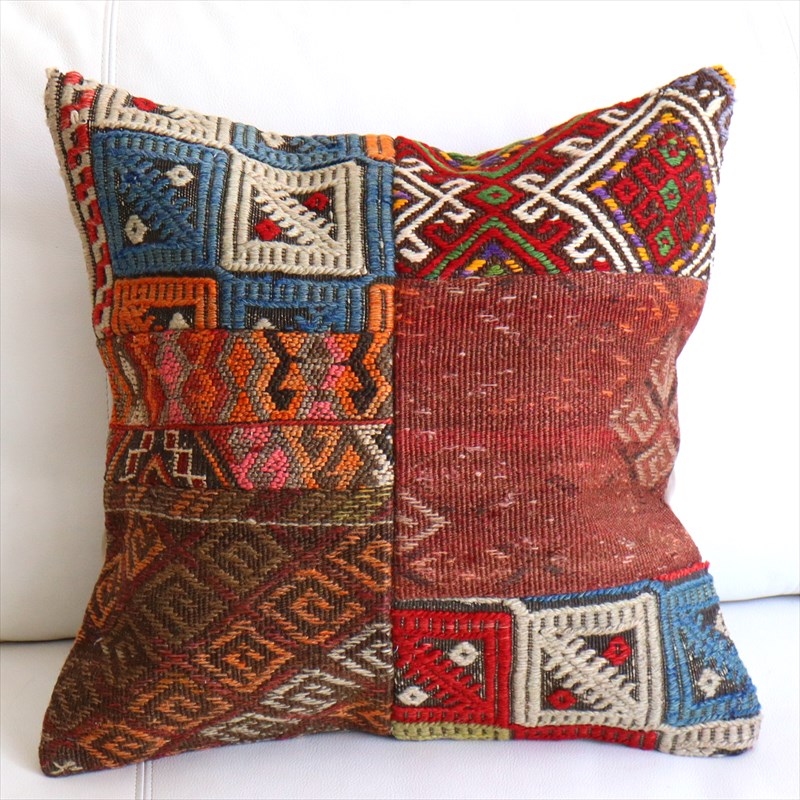 【15%OFF】オールドキリムクッションカバー45×44cm パッチワーク Old Kilim Cushion