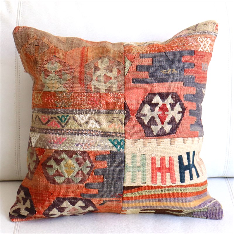 【15%OFF】オールドキリムクッションカバー44×44cm パッチワーク Old Kilim Cushion
