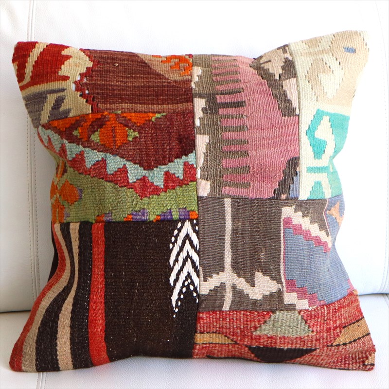 【15%OFF】オールドキリムクッションカバー45×45cm パッチワーク Old Kilim Cushion