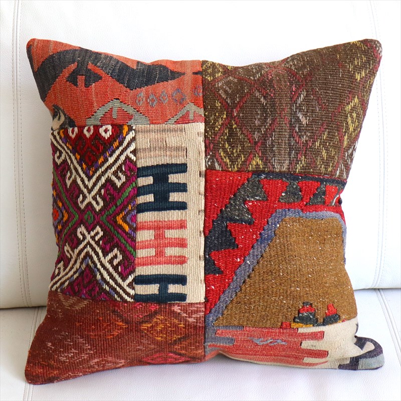 【15%OFF】オールドキリムクッションカバー44×44cm パッチワーク Old Kilim Cushion