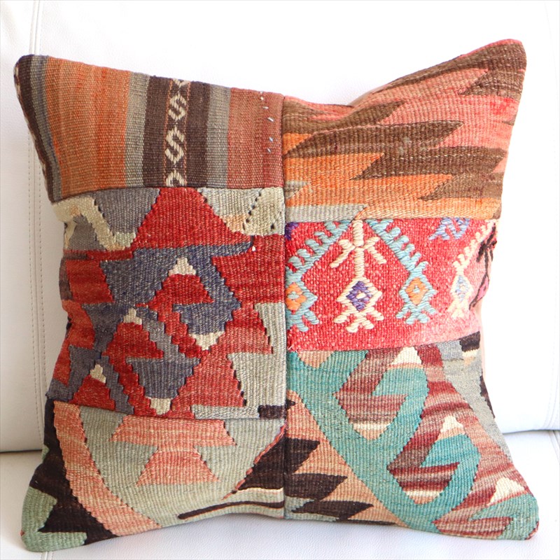 【15%OFF】パッチワーククッションカバー44×44cm オールドキリムクッション Old Kilim Cushion