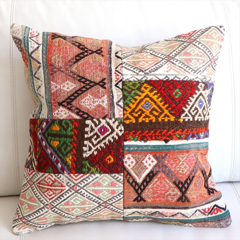【15%OFF】パッチワーククッションカバー45×44cm オールドキリムクッション Old Kilim Cushion