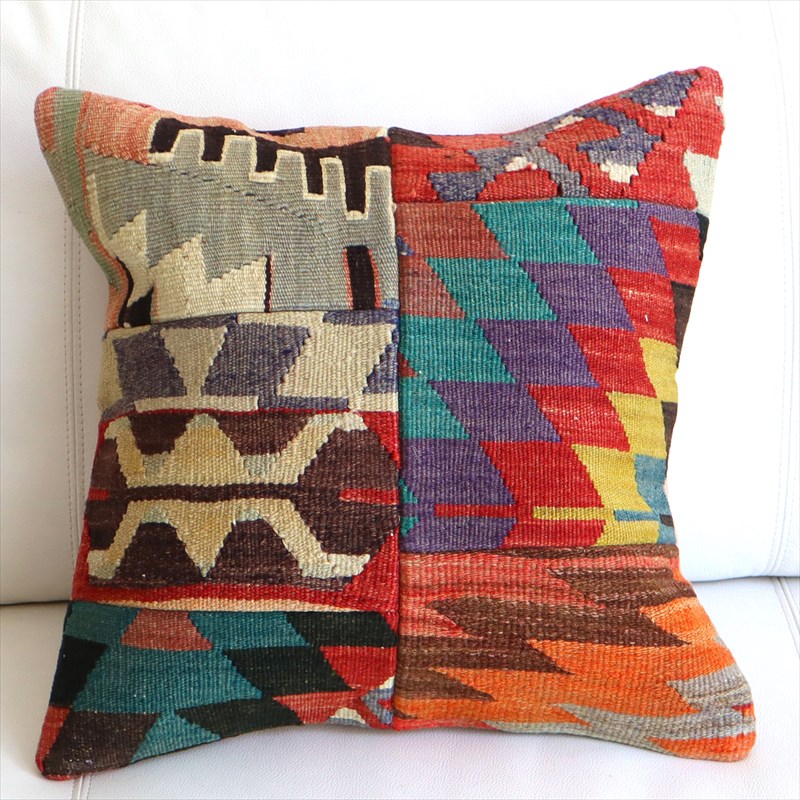 【15%OFF】パッチワーククッションカバー44×44cm オールドキリムクッション Old Kilim Cushion
