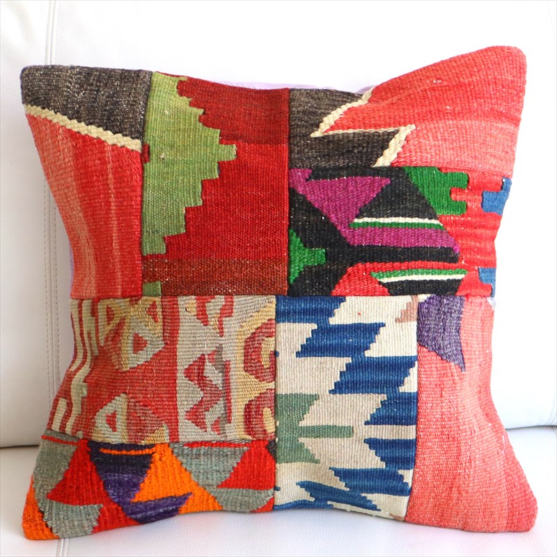 【15%OFF】パッチワーククッションカバー45×44cm オールドキリムクッション Old Kilim Cushion