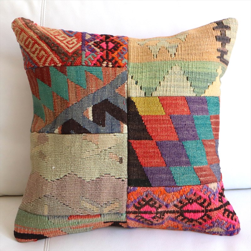 【15%OFF】パッチワーククッションカバー44×44cm オールドキリムクッション Old Kilim Cushion