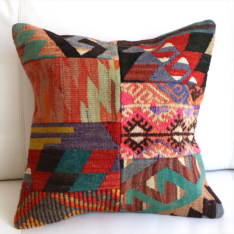 【15%OFF】パッチワーククッションカバー44×44cm オールドキリムクッション Old Kilim Cushion