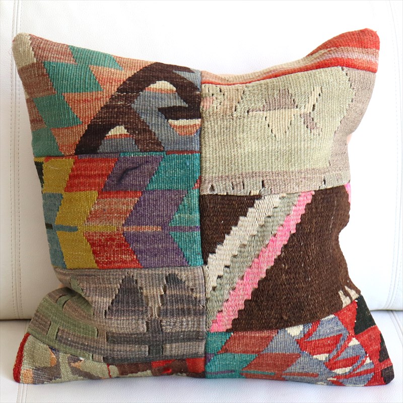 【15%OFF】パッチワーククッションカバー44×46cm オールドキリムクッション Old Kilim Cushion