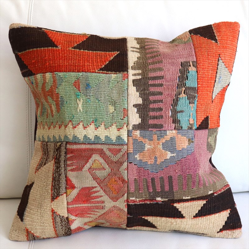 【15%OFF】パッチワーククッションカバー45×46cm オールドキリムクッション Old Kilim Cushion
