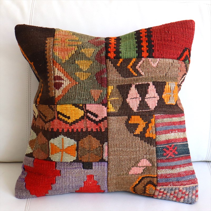 【15%OFF】パッチワーククッションカバー45×45cm オールドキリムクッション Old Kilim Cushion