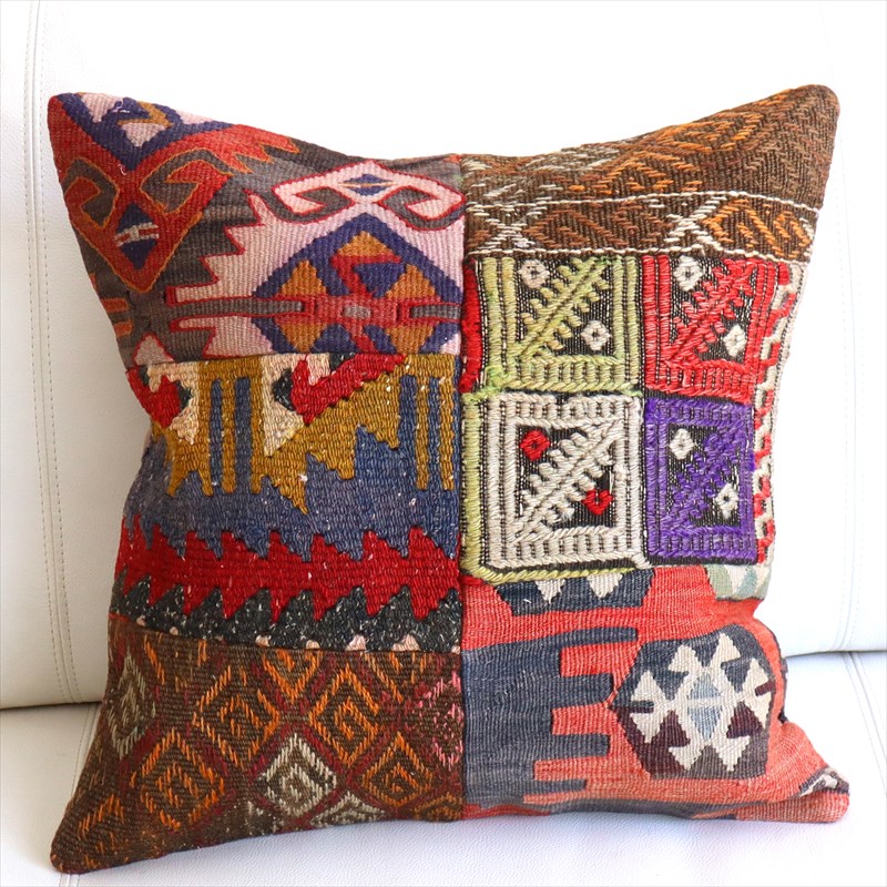 【15%OFF】パッチワーククッションカバー44×44cm オールドキリムクッション Old Kilim Cushion