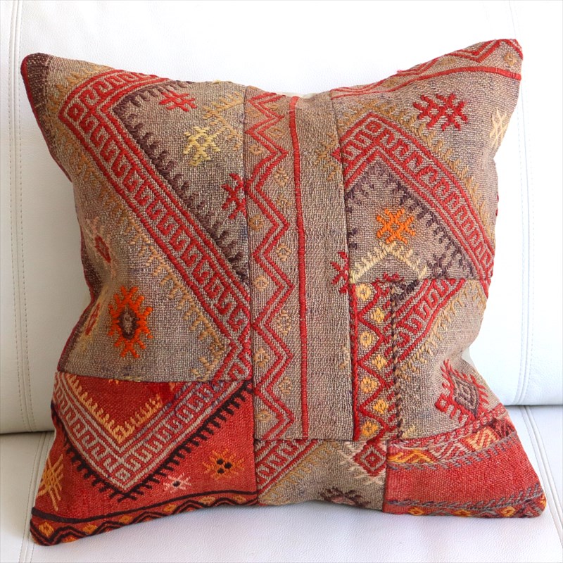 【15%OFF】パッチワーククッションカバー45×44cm オールドキリムクッション Old Kilim Cushion