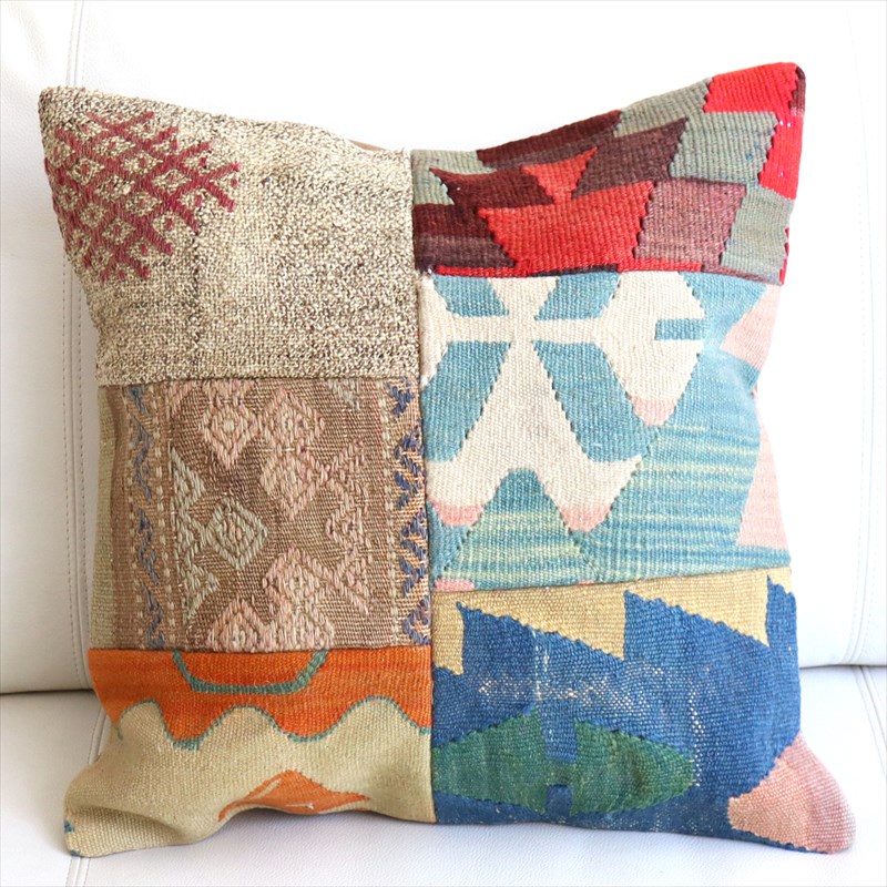 【15%OFF】パッチワーククッションカバー45×45cm オールドキリムクッション Old Kilim Cushion