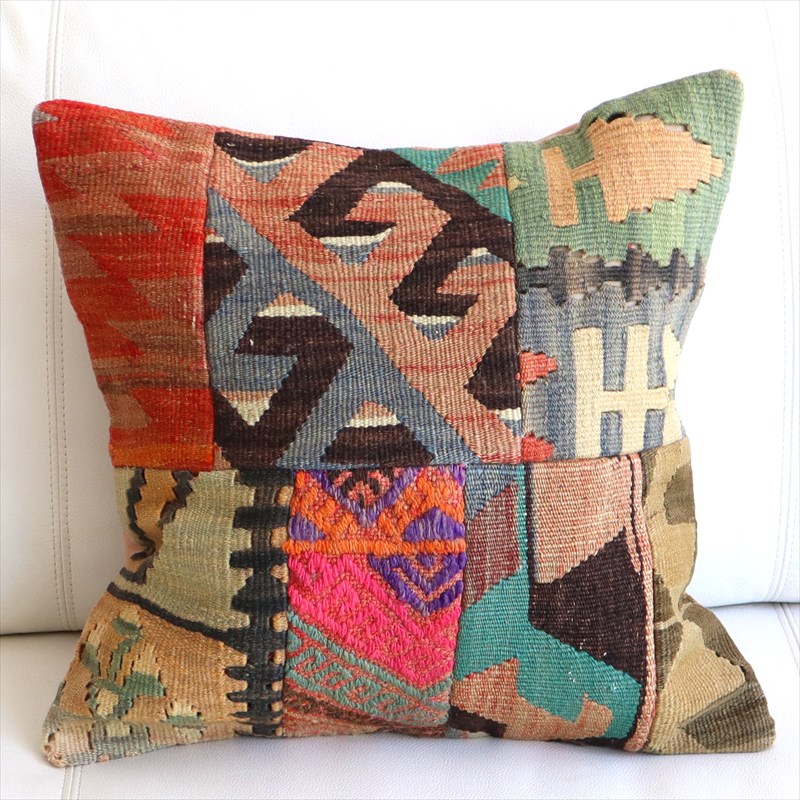 【15%OFF】パッチワーククッションカバー44×44cm オールドキリムクッション Old Kilim Cushion