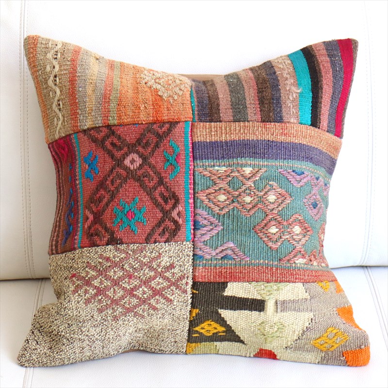 【15%OFF】パッチワーククッションカバー45×44cm オールドキリムクッション Old Kilim Cushion