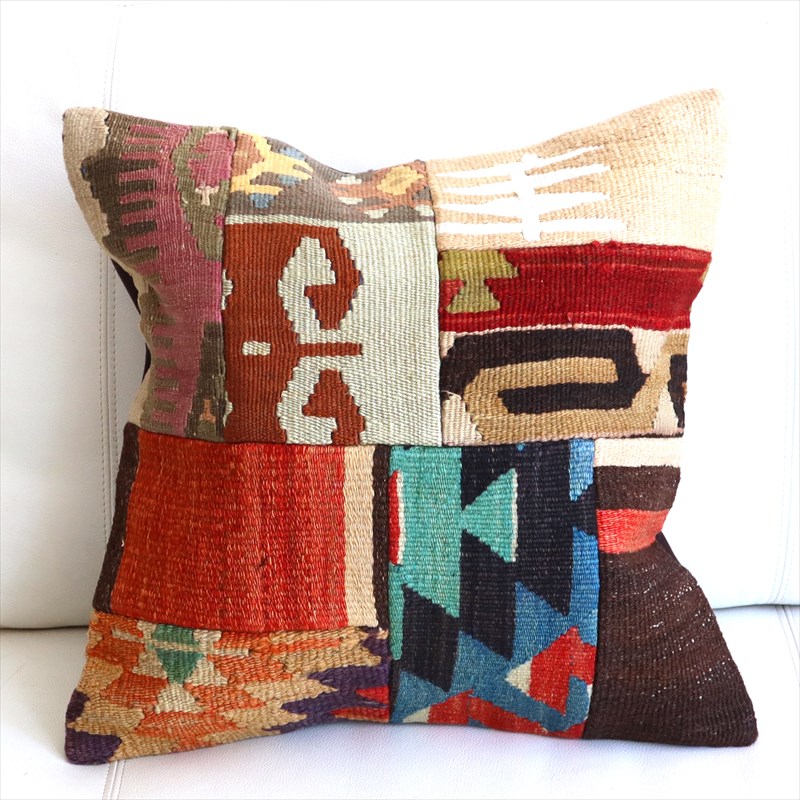 【15%OFF】クッションカバー キリムパッチワーク45×45cm Old Kilim Cushion