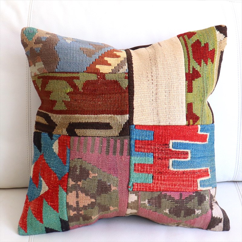 【15%OFF】クッションカバー キリムパッチワーク45×45cm Old Kilim Cushion