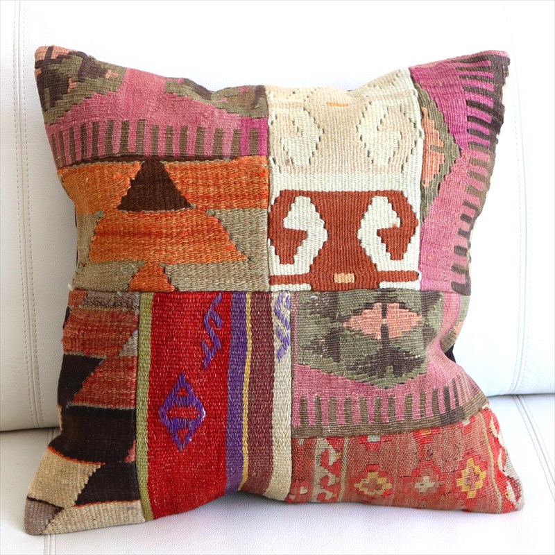 【15%OFF】クッションカバー キリムパッチワーク45×45cm Old Kilim Cushion