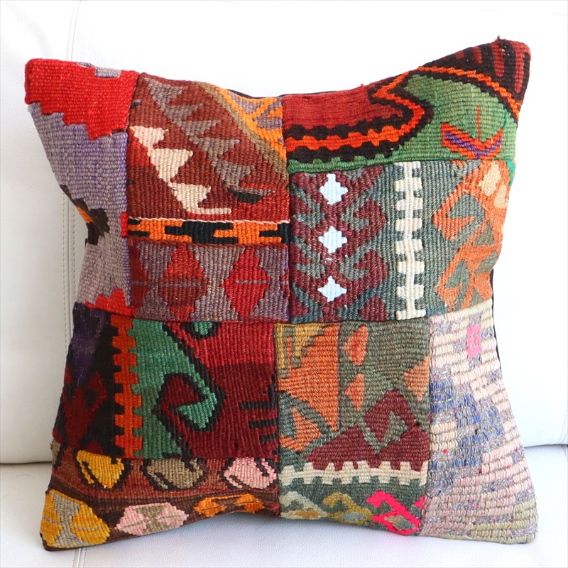 【15%OFF】クッションカバー キリムパッチワーク45×45cm Old Kilim Cushion