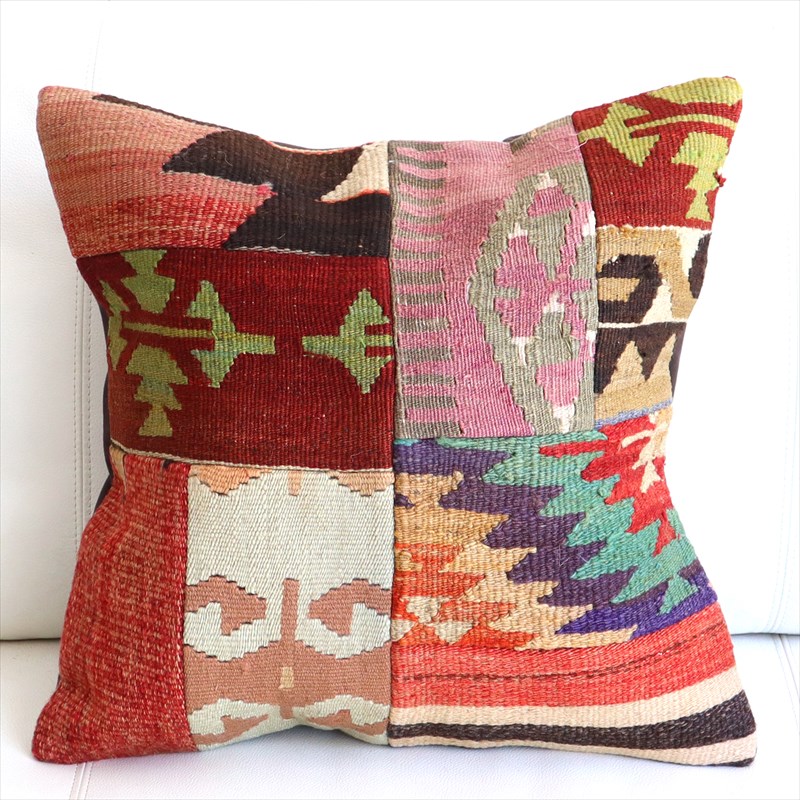 【15%OFF】クッションカバー キリムパッチワーク46×46cm Old Kilim Cushion
