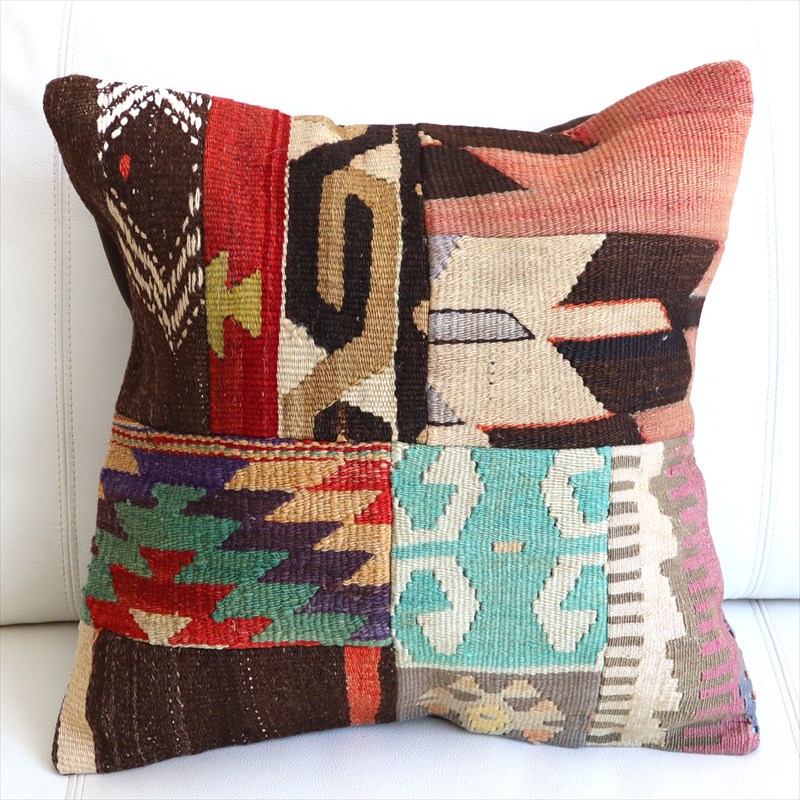 【15%OFF】クッションカバー キリムパッチワーク45×46cm Old Kilim Cushion