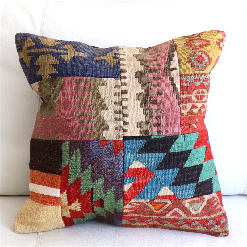 【15%OFF】クッションカバー キリムパッチワーク46×45cm Old Kilim Cushion