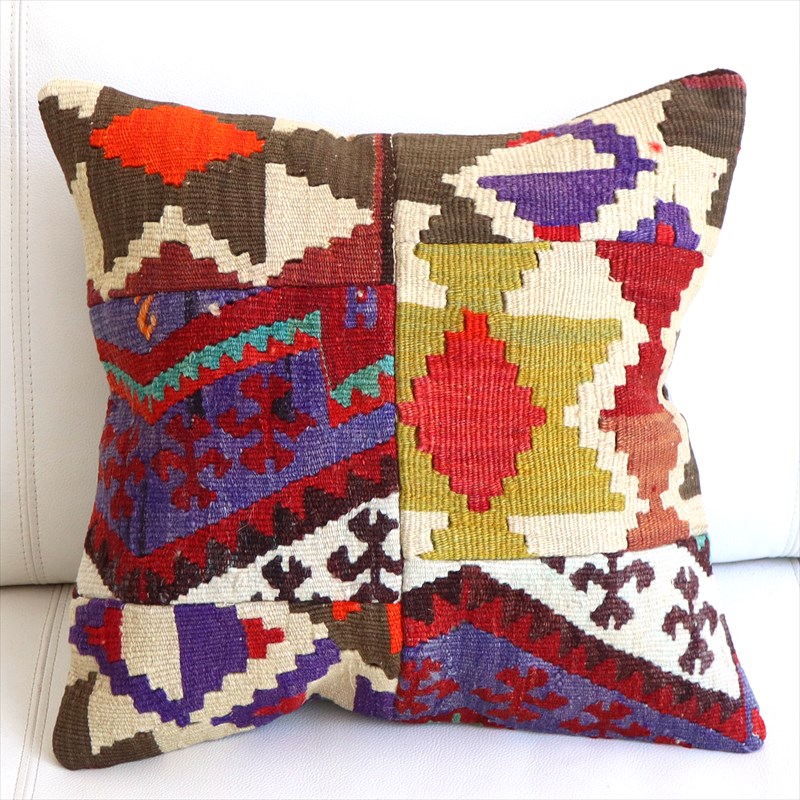 【15%OFF】クッションカバー キリムパッチワーク40×41cm Old Kilim Cushion