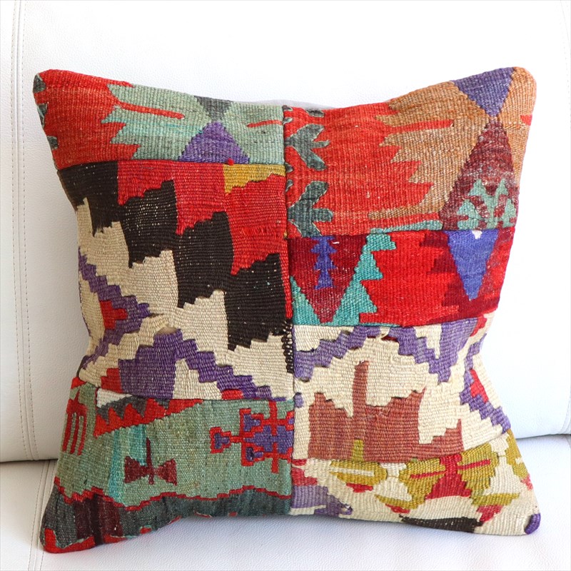 【15%OFF】クッションカバー キリムパッチワーク40×40cm Old Kilim Cushion