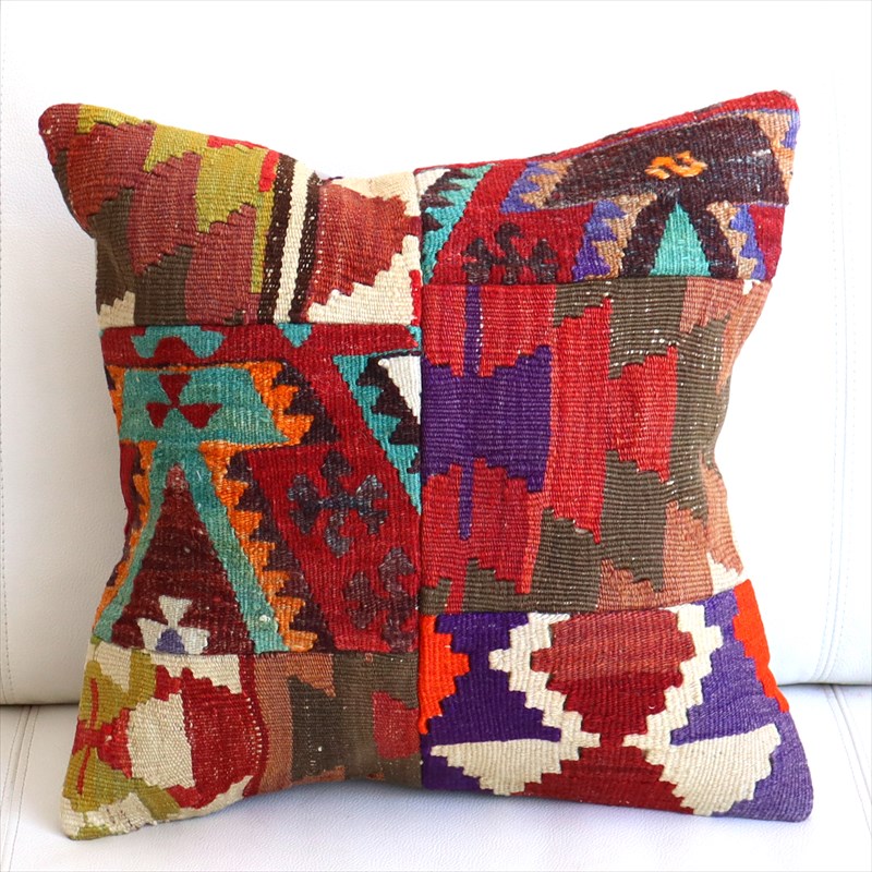 【15%OFF】クッションカバー キリムパッチワーク40×40cm Old Kilim Cushion