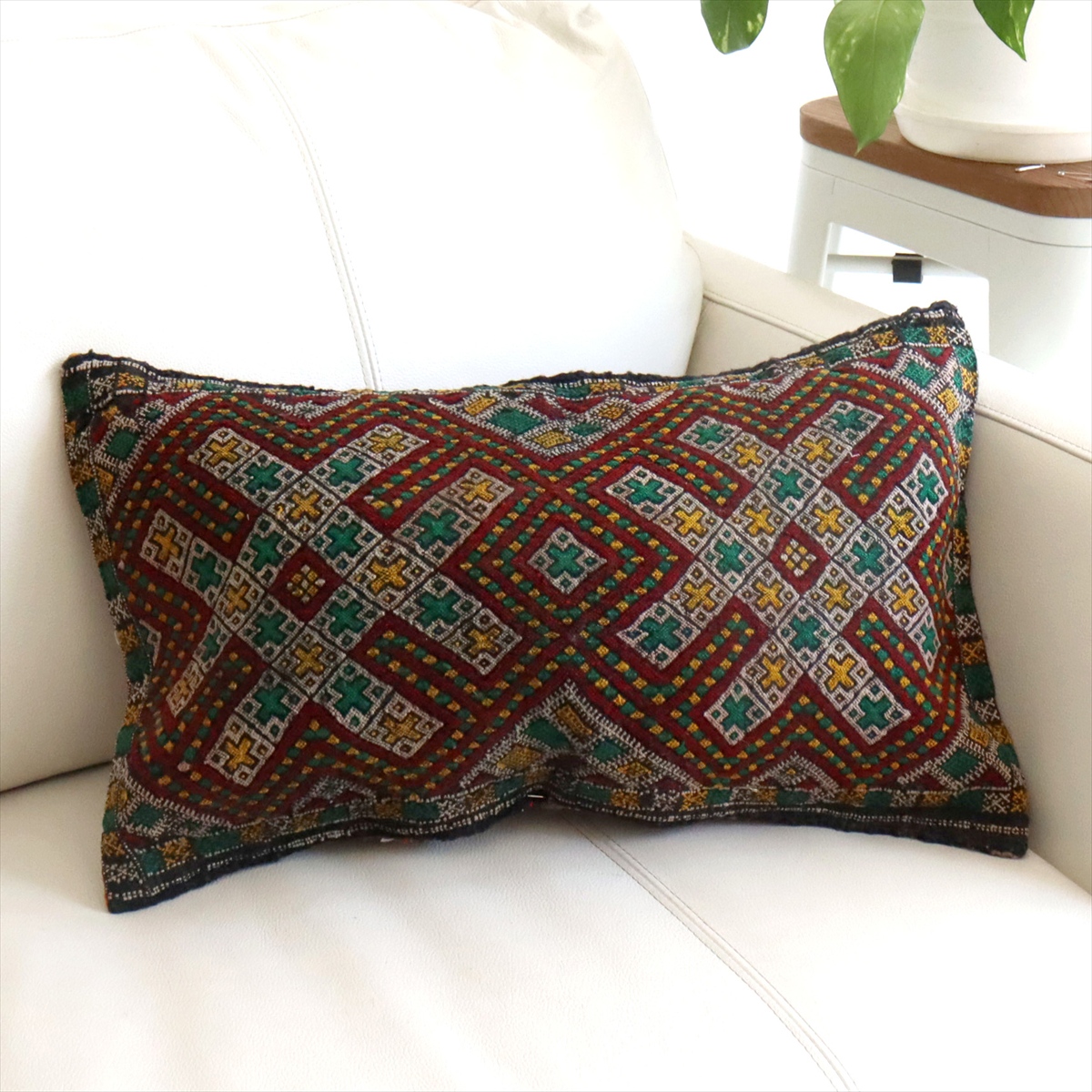 オールドキリムクッション モロッコ オリジナル52×31cm  ベルベル族　グレー＆レッド　ジジム