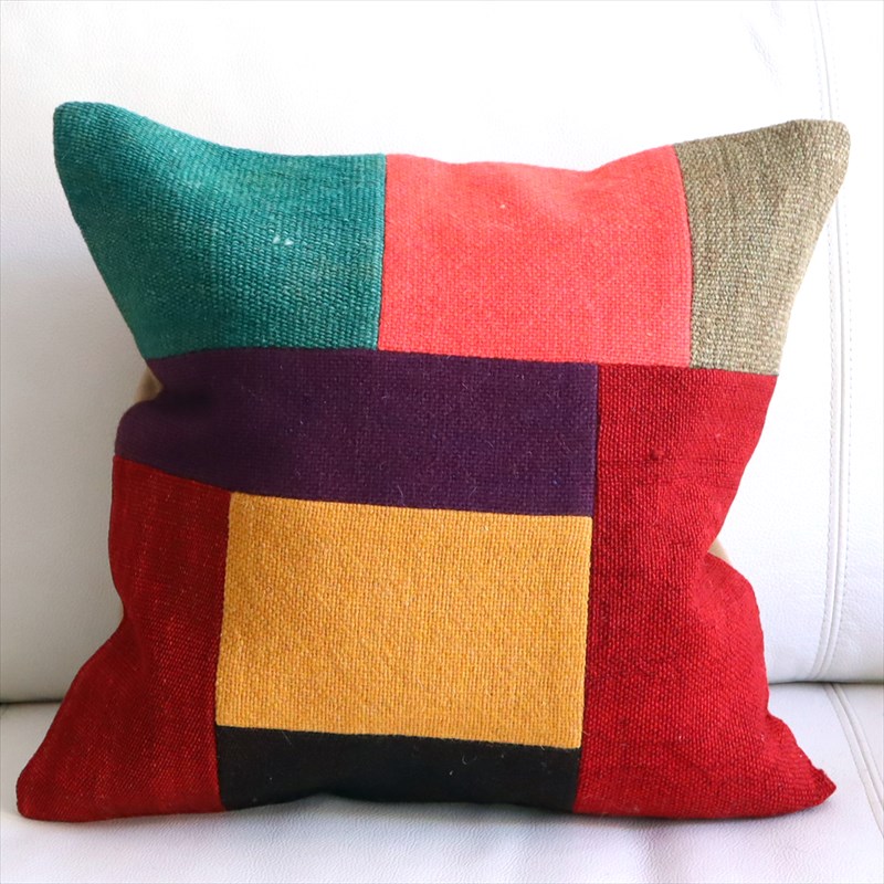 オールドキリム クッションカバー40×40cm ペルデパッチワーク カラフルミックス Old Kiilim Cushion