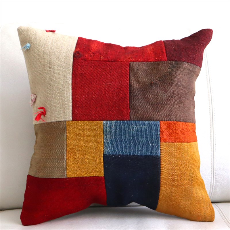 オールドキリム クッションカバー39×40cm ペルデパッチワーク カラフルミックス Old Kiilim Cushion