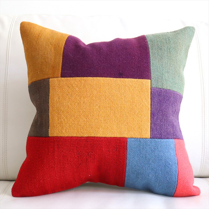 オールドキリム クッションカバー40×41cm ペルデパッチワーク カラフルミックス Old Kiilim Cushion