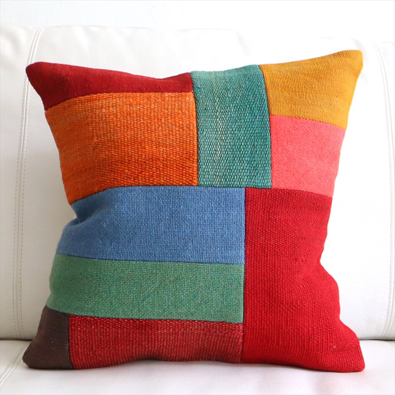 オールドキリム クッションカバー40×40cm ペルデパッチワーク カラフルミックス Old Kiilim Cushion