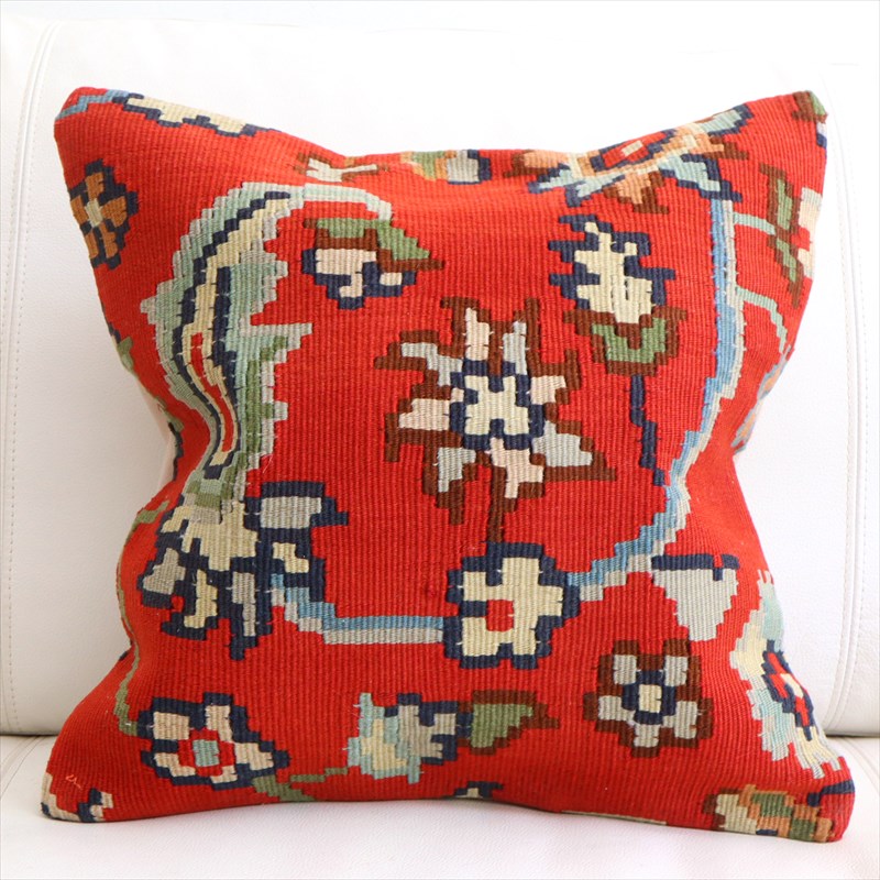 オールドキリム クッションカバー41×41cm ブルガリア・花とつる草 Old Kiilim Cushion