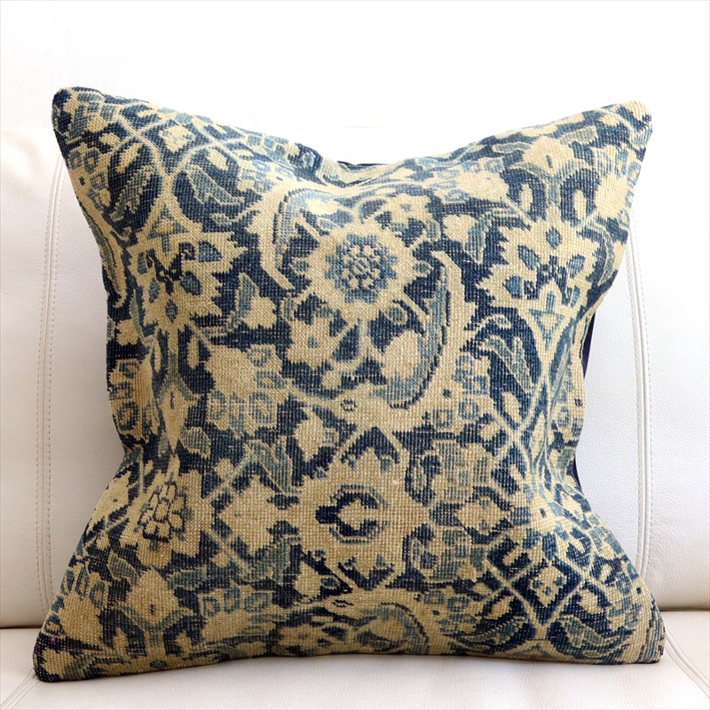 ヴィンテージ 絨毯クッション45×45cm ブリーチしたアンティーク加工 Old Carpet Cushion