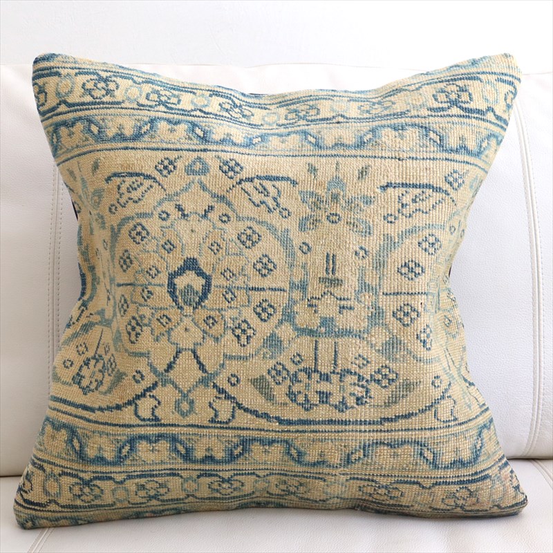 ヴィンテージ 絨毯クッション45×45cm ブリーチしたアンティーク加工 Old Carpet Cushion 【OUTLET・難あり】