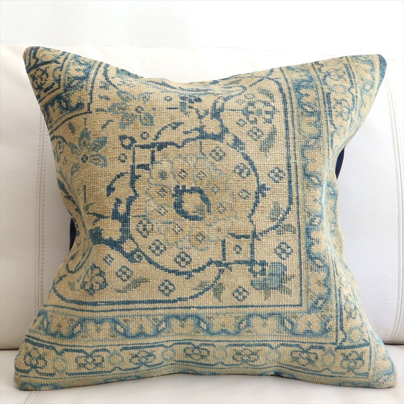 ヴィンテージ 絨毯クッション45×45cm ブリーチしたアンティーク加工 Old Carpet Cushion