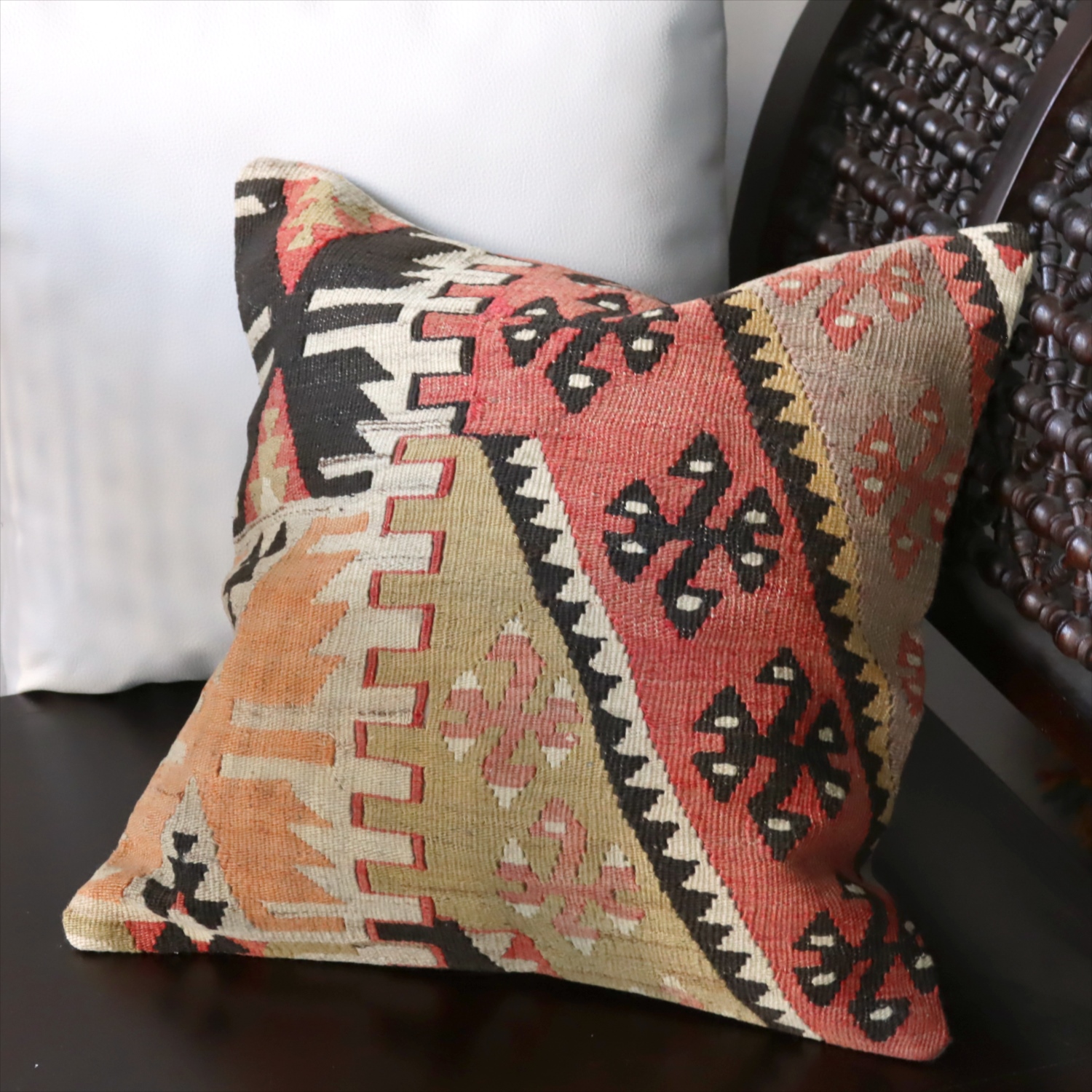 オールドキリム クッションカバー40×40cm カイセリ地方 チフカナットキリム