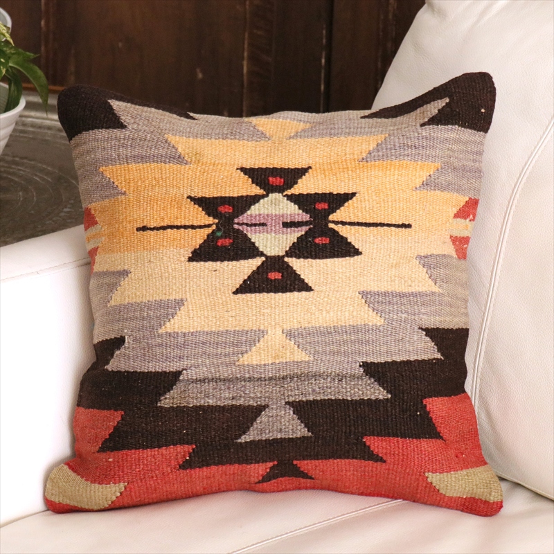 オールドキリム クッションカバー 40cm角 40×40cm アダナ　イーブルアイ　ジグザグ