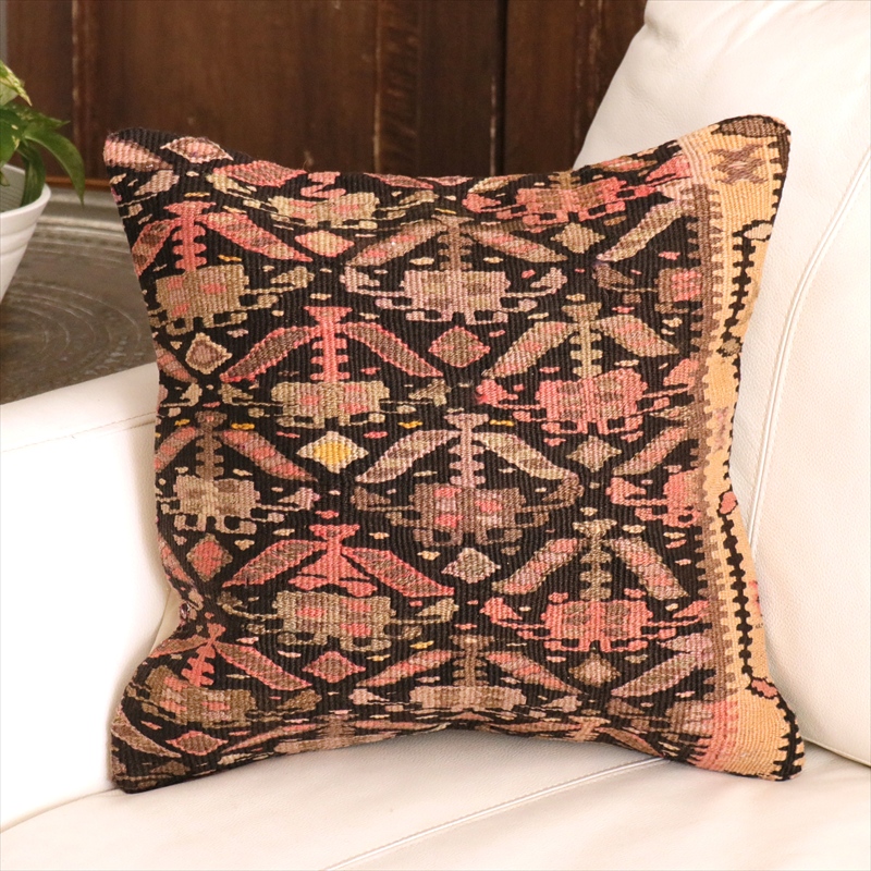 オールドキリム クッションカバー 40cm角 40×40cm セネ　連続する花束モチーフ
