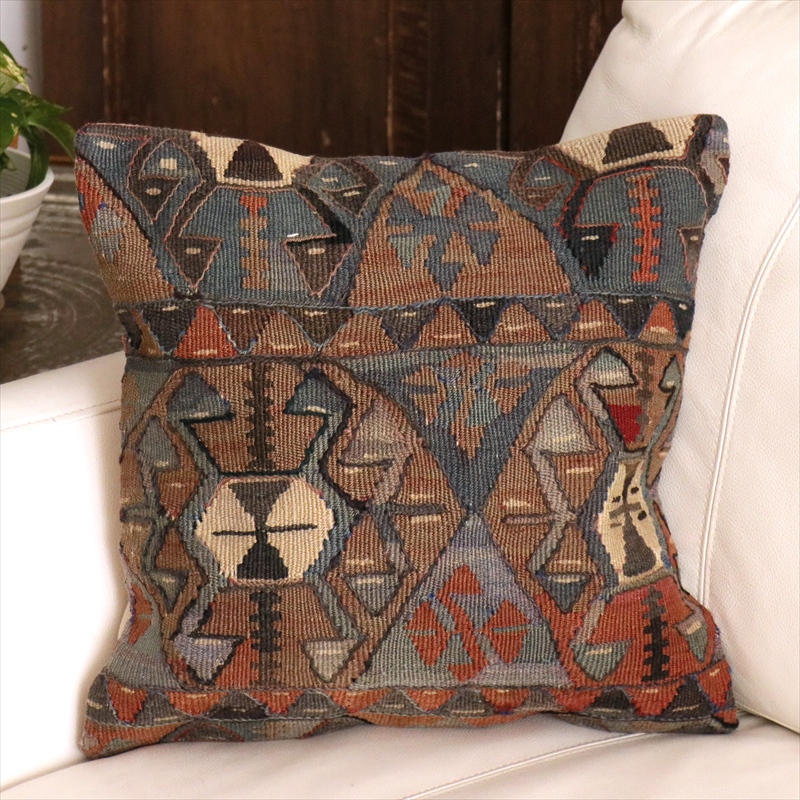 オールドキリム クッションカバー 40cm角 40×40cm ハッキャリ　トルコキリム
