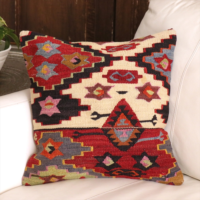 オールドキリム クッションカバー 40cm角 40×40cm アンテップ　ソロモンの星
