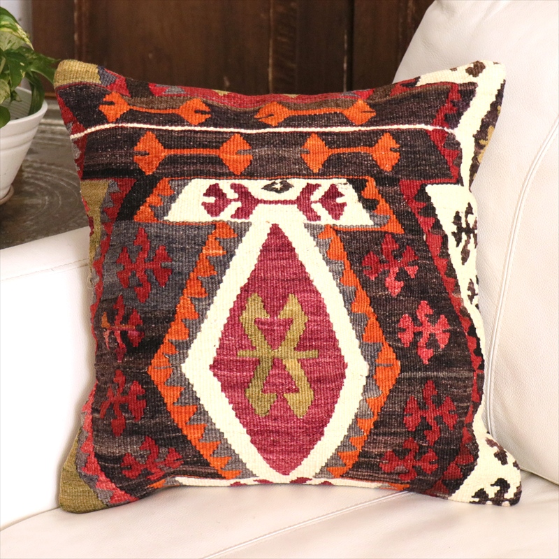 オールドキリム クッションカバー 40cm角 40×40cm エミルダア　エリベリンデモチーフ　トルコキリム