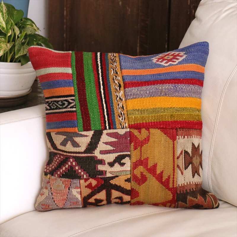 オールドキリム クッションカバー 40cm角 41×40cm パッチワーク トルコキリム